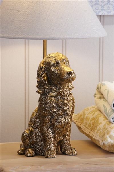 (image for) Laura Ashley Cocker Spaniel Table Lamp Antique Gold With Shade